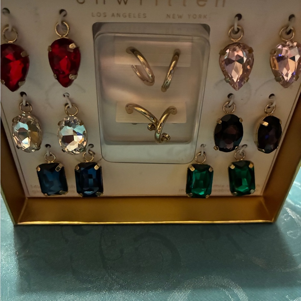 Unwritten Elegant Gemstone Earring Collection Change out Stones Dangle NIB - Picture 3 of 4